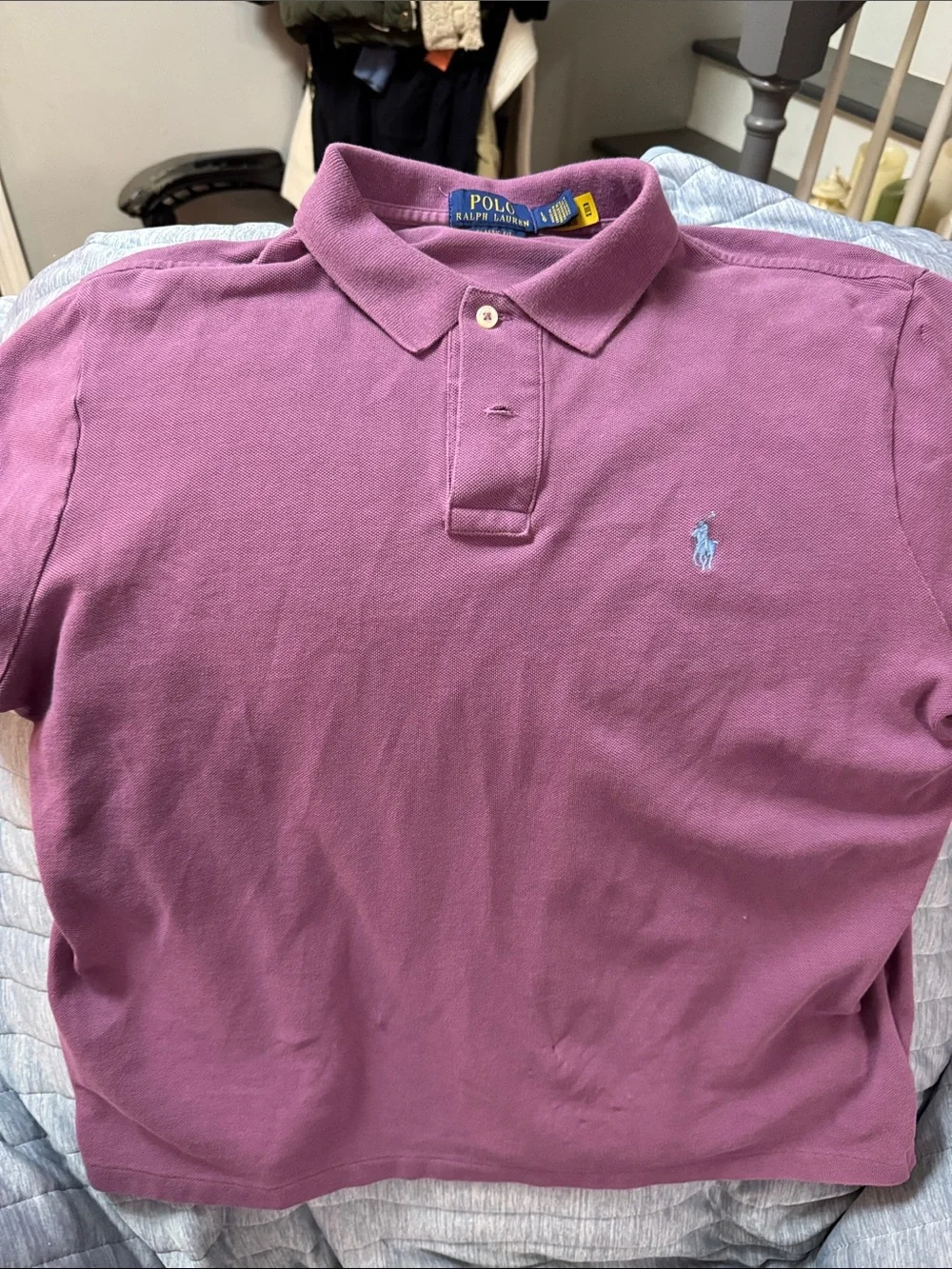 Polo by Ralph Lauren Men's Mauve Short-Sleeve Polo with Light Blue Logo